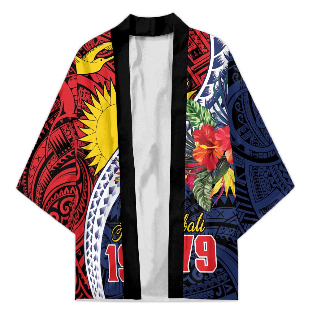 Flag of Kiribati Polynesian Pattern Kimono Est 1979 With Tropical Flowers LT9 Unisex Red - Polynesian Pride