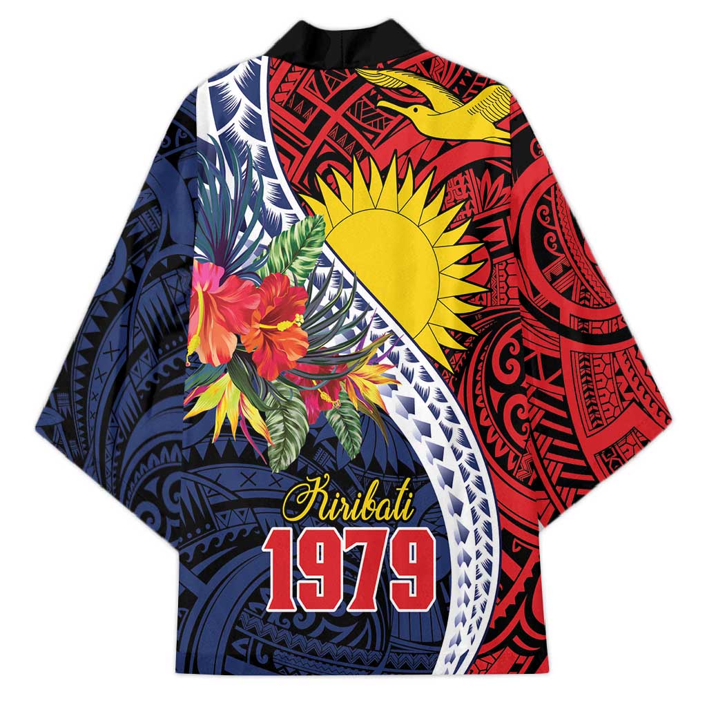 Flag of Kiribati Polynesian Pattern Kimono Est 1979 With Tropical Flowers LT9 - Polynesian Pride