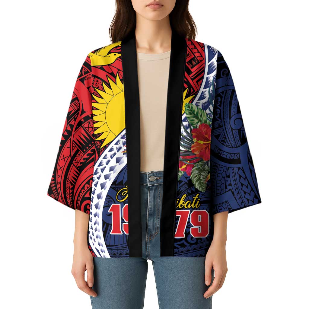 Flag of Kiribati Polynesian Pattern Kimono Est 1979 With Tropical Flowers LT9 - Polynesian Pride