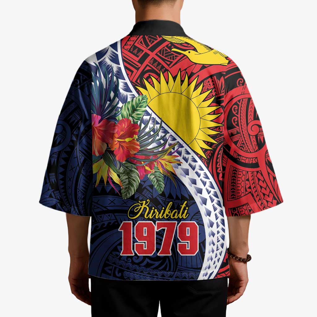 Flag of Kiribati Polynesian Pattern Kimono Est 1979 With Tropical Flowers LT9 - Polynesian Pride