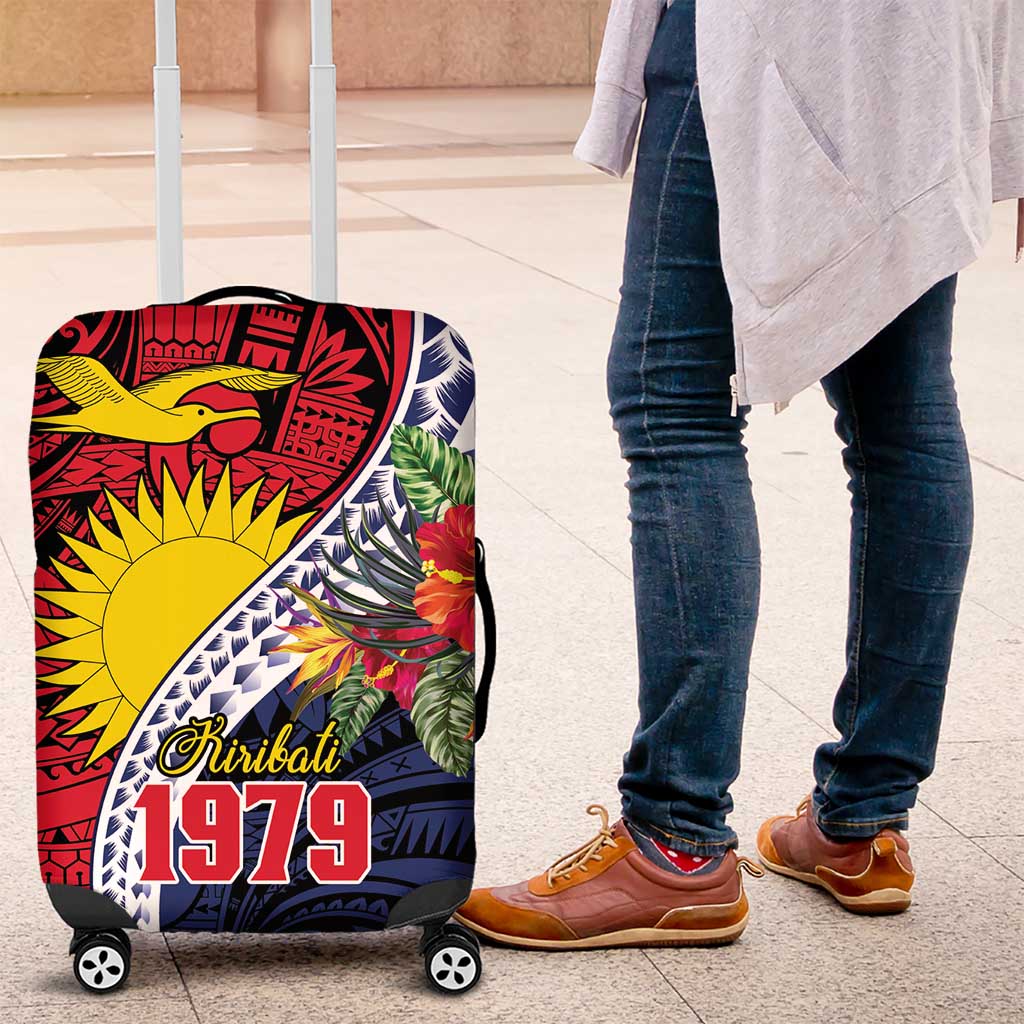 Flag of Kiribati Polynesian Pattern Luggage Cover Est 1979 With Tropical Flowers LT9 Red - Polynesian Pride