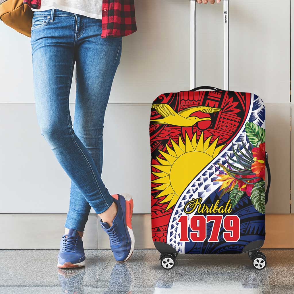 Flag of Kiribati Polynesian Pattern Luggage Cover Est 1979 With Tropical Flowers LT9 - Polynesian Pride