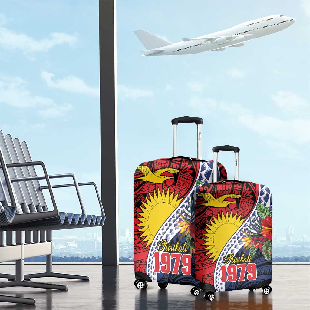 Flag of Kiribati Polynesian Pattern Luggage Cover Est 1979 With Tropical Flowers LT9 - Polynesian Pride