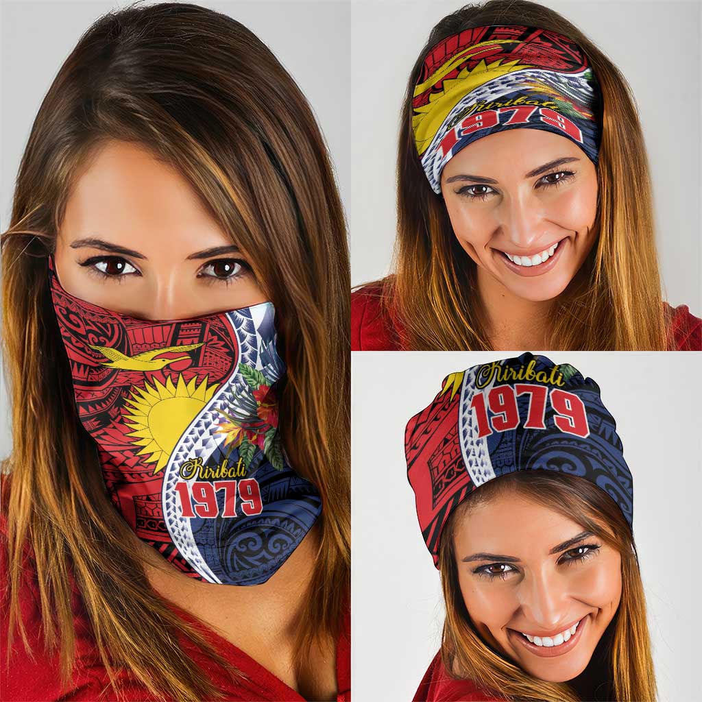 Flag of Kiribati Polynesian Pattern Neck Gaiter Est 1979 With Tropical Flowers - Polynesian Pride