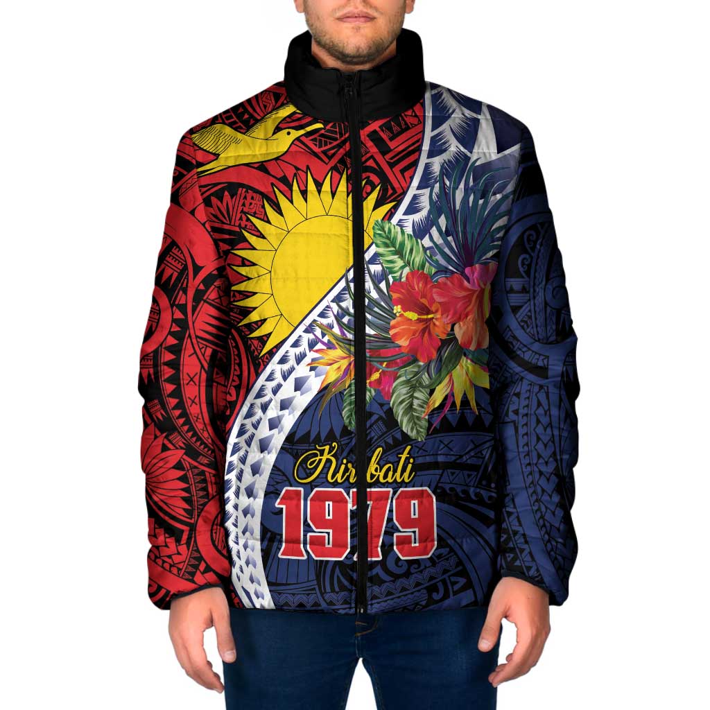 Flag of Kiribati Polynesian Pattern Padded Jacket Est 1979 With Tropical Flowers LT9 Men Red - Polynesian Pride