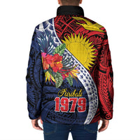 Flag of Kiribati Polynesian Pattern Padded Jacket Est 1979 With Tropical Flowers LT9 - Polynesian Pride