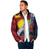 Flag of Kiribati Polynesian Pattern Padded Jacket Est 1979 With Tropical Flowers LT9 - Polynesian Pride