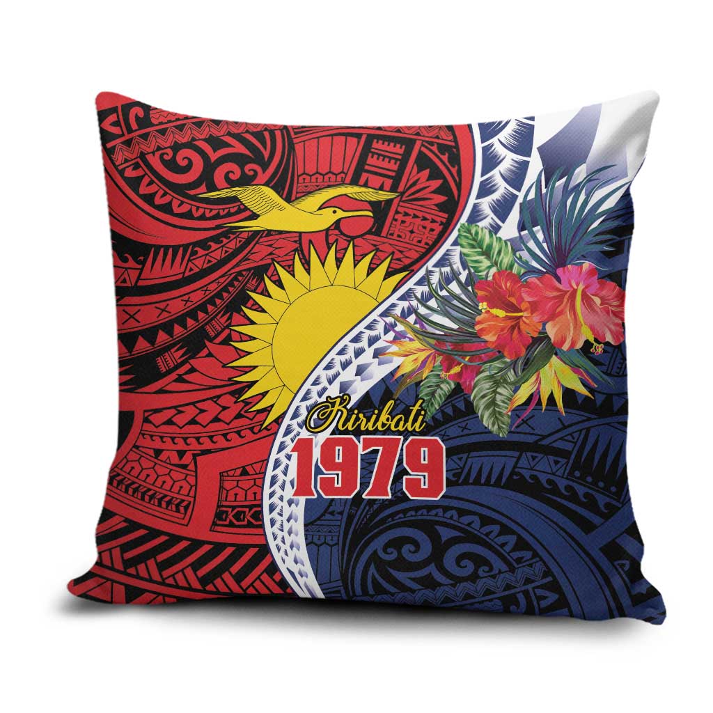 Flag of Kiribati Polynesian Pattern Pillow Cover Est 1979 With Tropical Flowers LT9 Red - Polynesian Pride