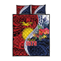 Flag of Kiribati Polynesian Pattern Quilt Bed Set Est 1979 With Tropical Flowers LT9 - Polynesian Pride