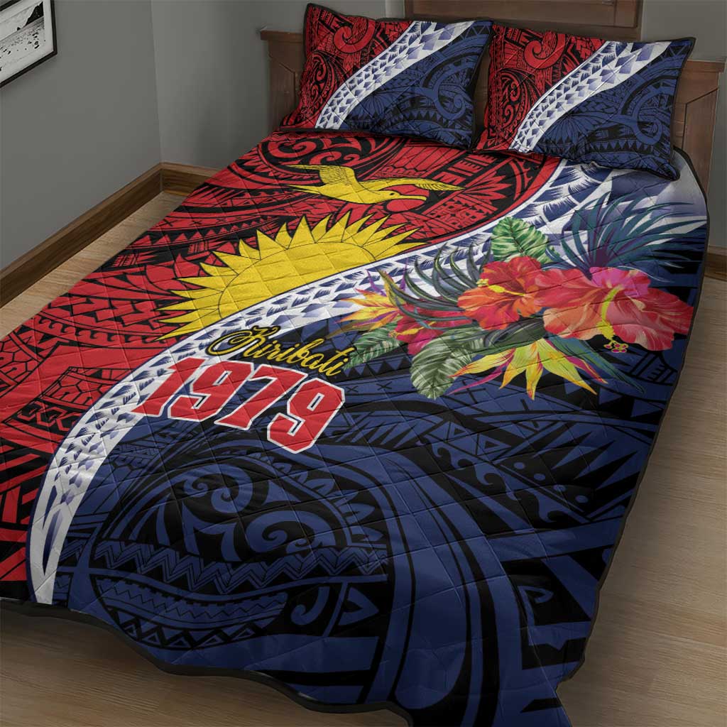 Flag of Kiribati Polynesian Pattern Quilt Bed Set Est 1979 With Tropical Flowers LT9 - Polynesian Pride