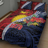 Flag of Kiribati Polynesian Pattern Quilt Bed Set Est 1979 With Tropical Flowers LT9 - Polynesian Pride