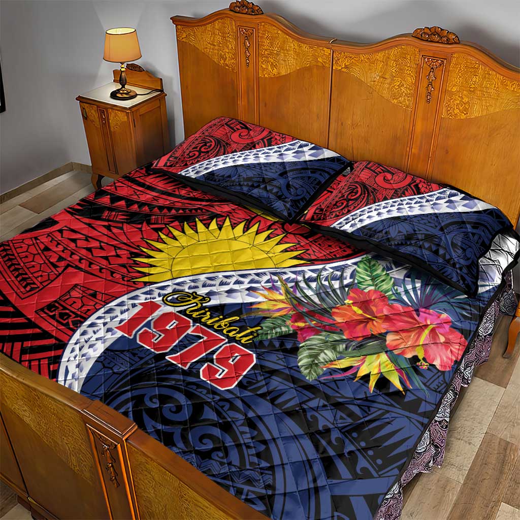 Flag of Kiribati Polynesian Pattern Quilt Bed Set Est 1979 With Tropical Flowers LT9 - Polynesian Pride