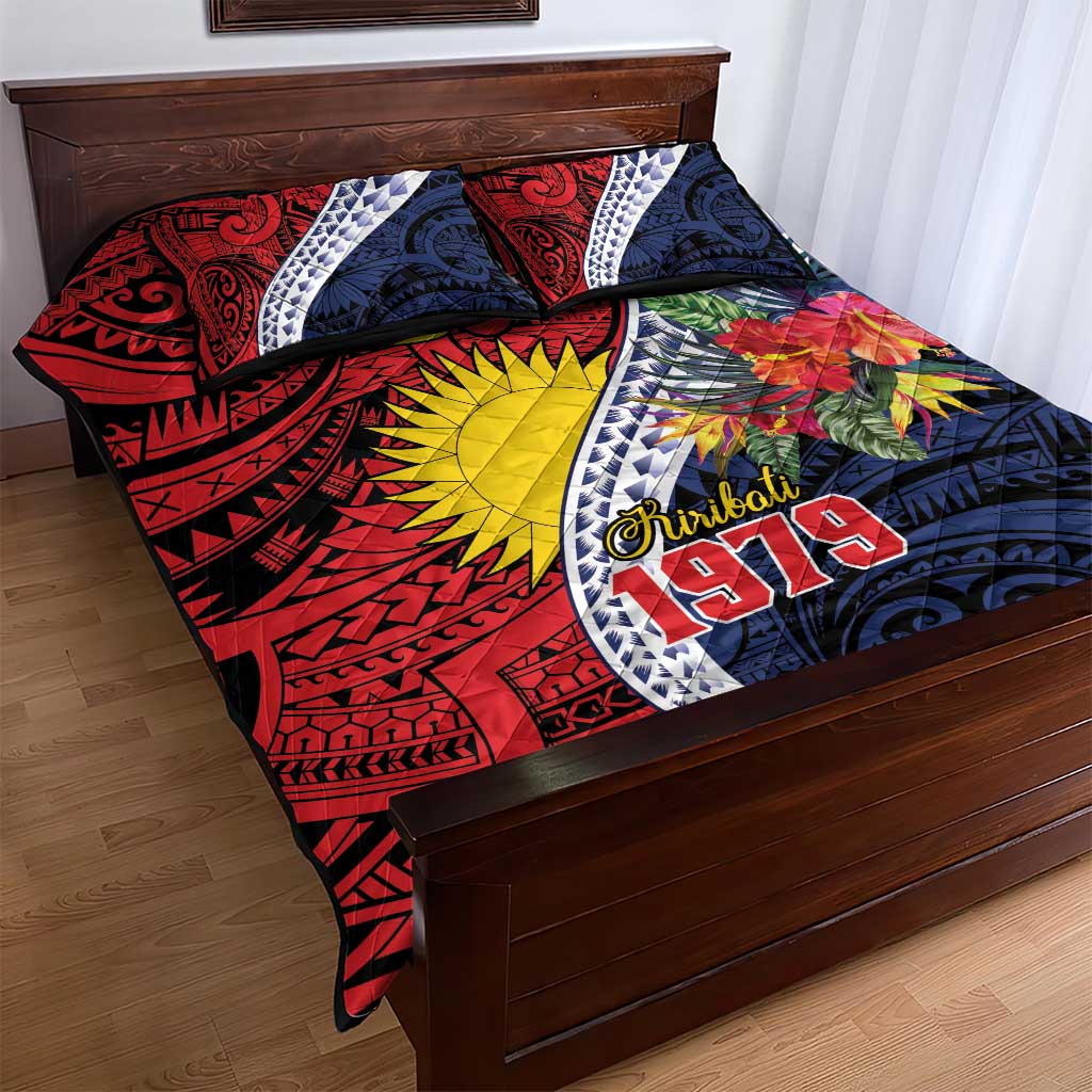 Flag of Kiribati Polynesian Pattern Quilt Bed Set Est 1979 With Tropical Flowers LT9 - Polynesian Pride