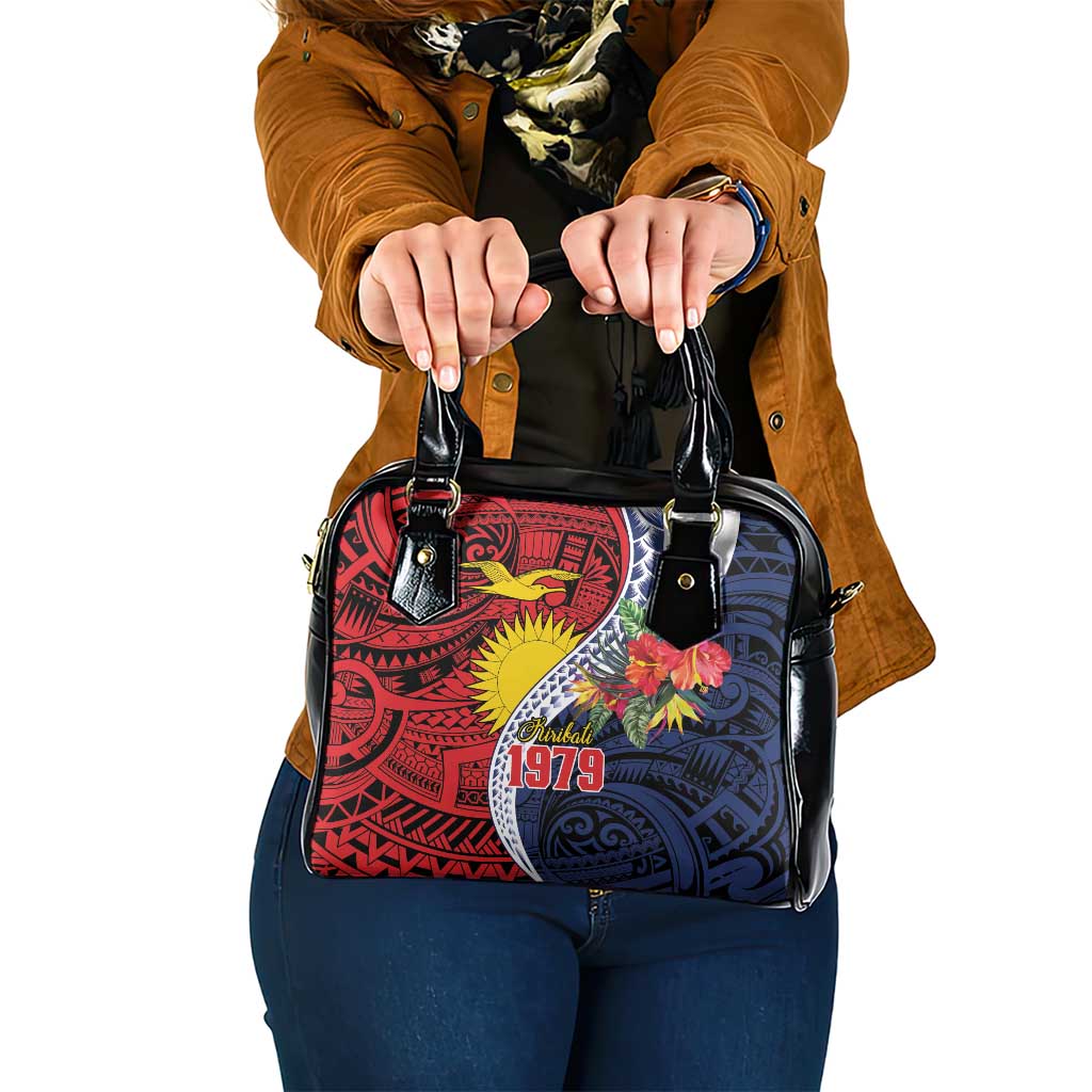 Flag of Kiribati Polynesian Pattern Shoulder Handbag Est 1979 With Tropical Flowers LT9 One Size Red - Polynesian Pride