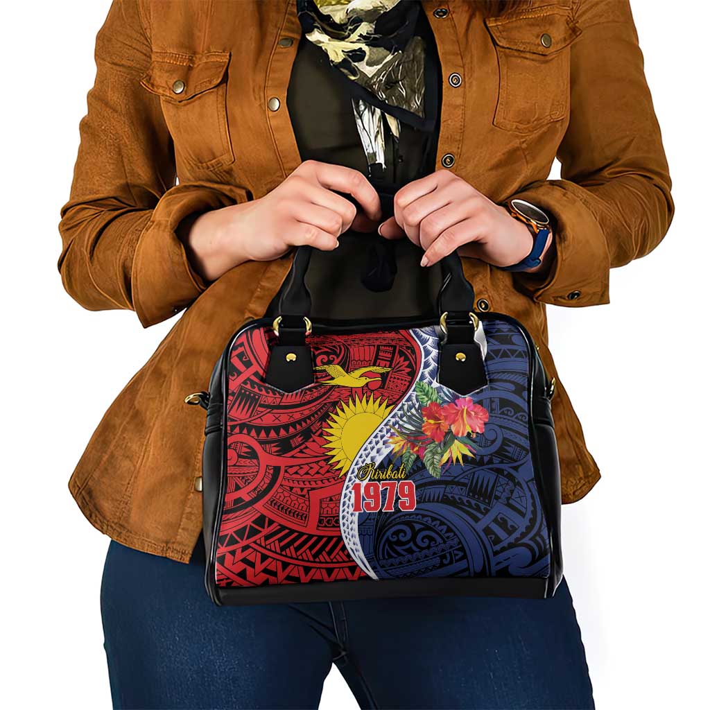 Flag of Kiribati Polynesian Pattern Shoulder Handbag Est 1979 With Tropical Flowers LT9 - Polynesian Pride