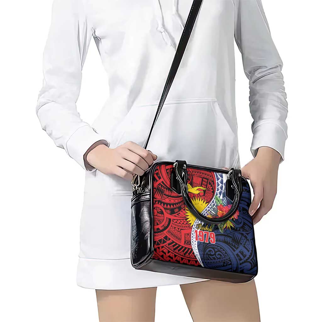 Flag of Kiribati Polynesian Pattern Shoulder Handbag Est 1979 With Tropical Flowers LT9 - Polynesian Pride