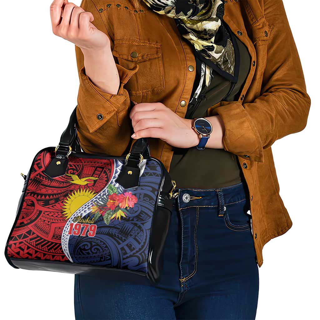 Flag of Kiribati Polynesian Pattern Shoulder Handbag Est 1979 With Tropical Flowers LT9 - Polynesian Pride