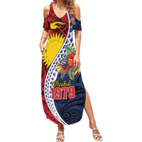 Flag of Kiribati Polynesian Pattern Summer Maxi Dress Est 1979 With Tropical Flowers LT9 Women Red - Polynesian Pride