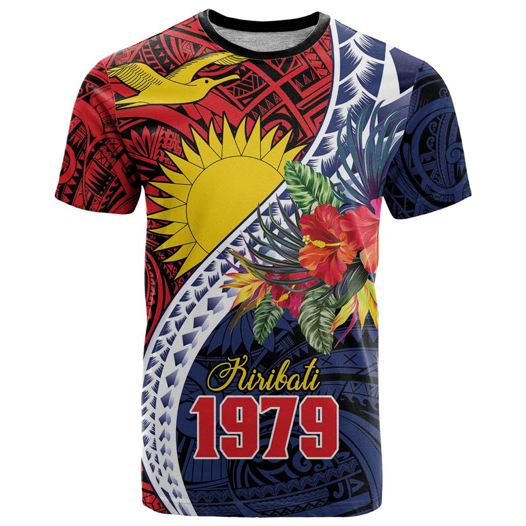Flag of Kiribati Polynesian Pattern T Shirt Est 1979 With Tropical Flowers LT9 Red - Polynesian Pride
