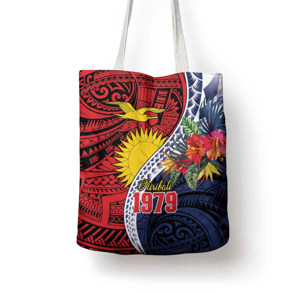Flag of Kiribati Polynesian Pattern Tote Bag Est 1979 With Tropical Flowers LT9 - Polynesian Pride