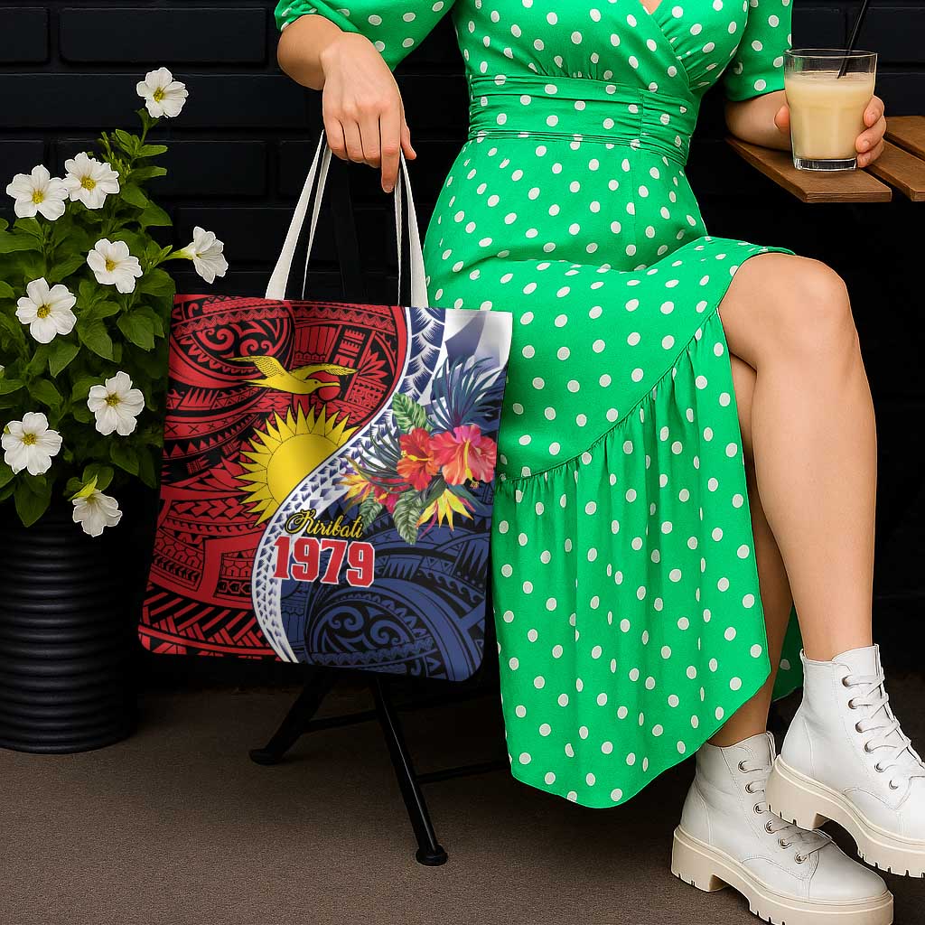 Flag of Kiribati Polynesian Pattern Tote Bag Est 1979 With Tropical Flowers LT9 - Polynesian Pride