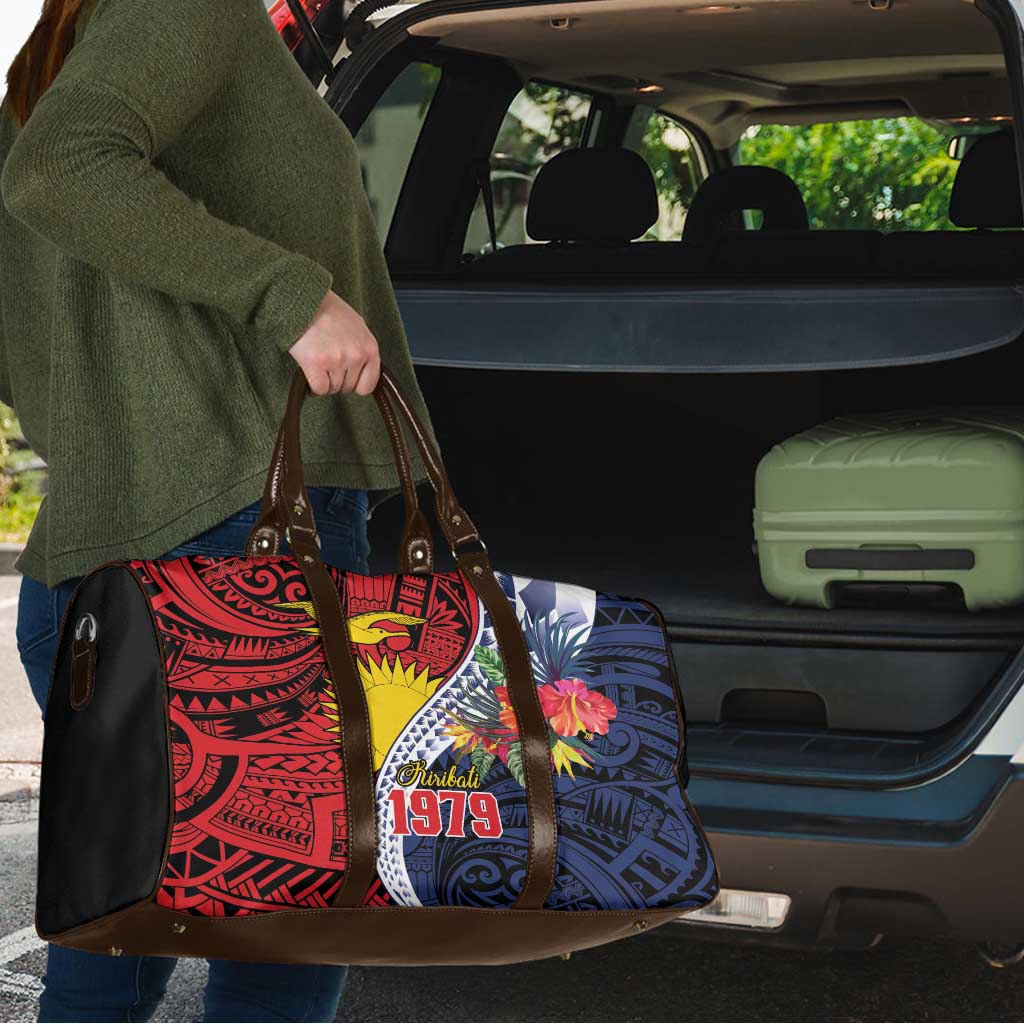 Flag of Kiribati Polynesian Pattern Travel Bag Est 1979 With Tropical Flowers - Polynesian Pride