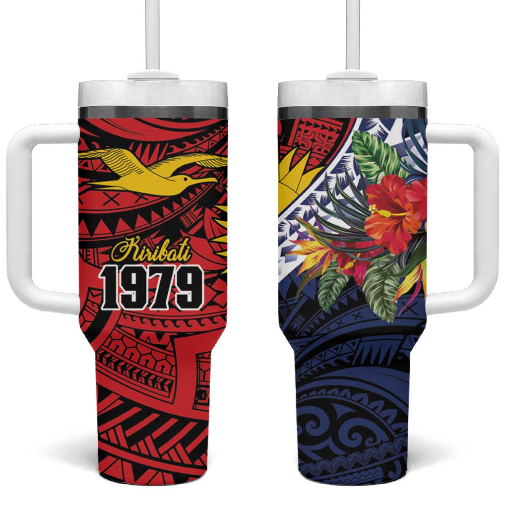Flag of Kiribati Polynesian Pattern Tumbler With Handle Est 1979 With Tropical Flowers LT9 One Size: 40 oz Red - Polynesian Pride