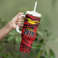 Flag of Kiribati Polynesian Pattern Tumbler With Handle Est 1979 With Tropical Flowers