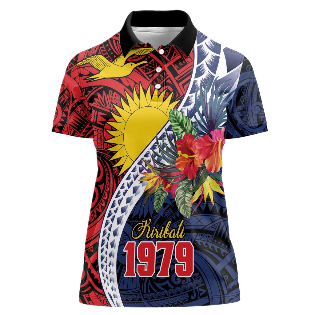 Flag of Kiribati Polynesian Pattern Women Polo Shirt Est 1979 With Tropical Flowers LT9 Female Red - Polynesian Pride