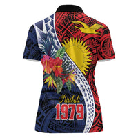 Flag of Kiribati Polynesian Pattern Women Polo Shirt Est 1979 With Tropical Flowers LT9 - Polynesian Pride