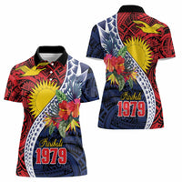 Flag of Kiribati Polynesian Pattern Women Polo Shirt Est 1979 With Tropical Flowers LT9 - Polynesian Pride