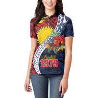 Flag of Kiribati Polynesian Pattern Women Polo Shirt Est 1979 With Tropical Flowers LT9 - Polynesian Pride