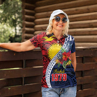 Flag of Kiribati Polynesian Pattern Women Polo Shirt Est 1979 With Tropical Flowers LT9 - Polynesian Pride