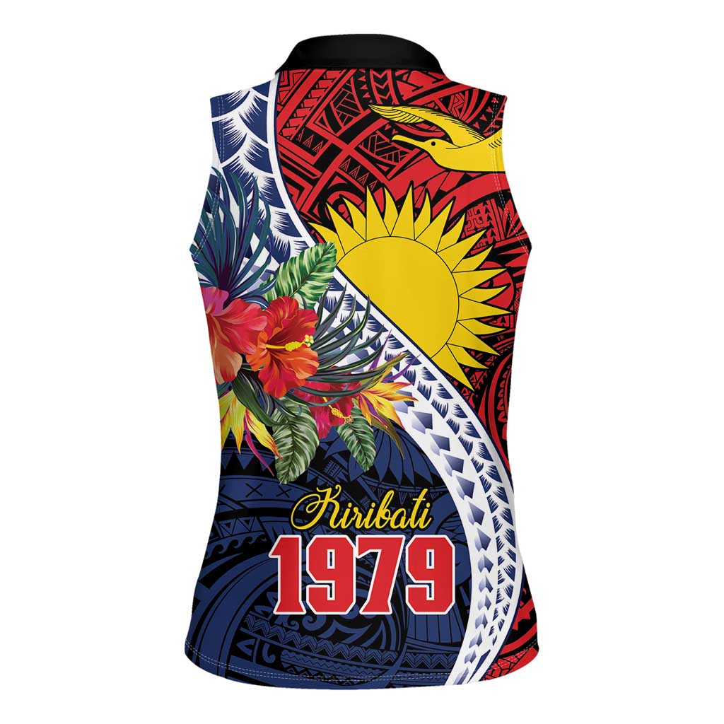 Flag of Kiribati Polynesian Pattern Women Sleeveless Polo Shirt Est 1979 With Tropical Flowers LT9 - Polynesian Pride