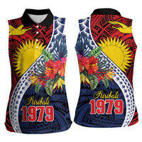 Flag of Kiribati Polynesian Pattern Women Sleeveless Polo Shirt Est 1979 With Tropical Flowers LT9 - Polynesian Pride