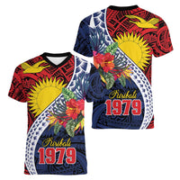 Flag of Kiribati Polynesian Pattern Women V-Neck T-Shirt Est 1979 With Tropical Flowers LT9 - Polynesian Pride