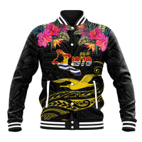 Kiribati Independence Day Personalised Baseball Jacket Gold Frigatebird with Polynesian Pattern LT9 Unisex Black - Polynesian Pride
