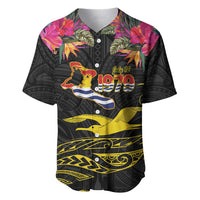 Kiribati Independence Day Personalised Baseball Jersey Gold Frigatebird with Polynesian Pattern LT9 Black - Polynesian Pride
