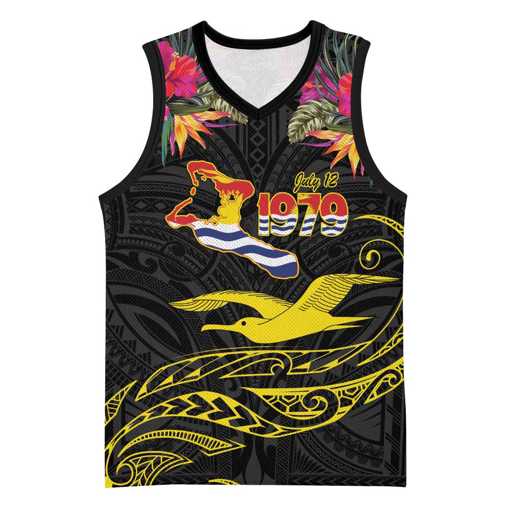 Kiribati Independence Day Personalised Basketball Jersey Gold Frigatebird with Polynesian Pattern LT9 Unisex Black - Polynesian Pride