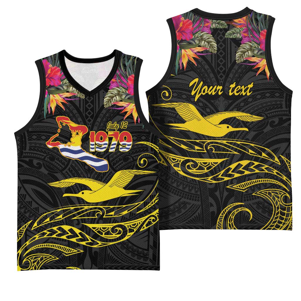 Kiribati Independence Day Personalised Basketball Jersey Gold Frigatebird with Polynesian Pattern LT9 - Polynesian Pride