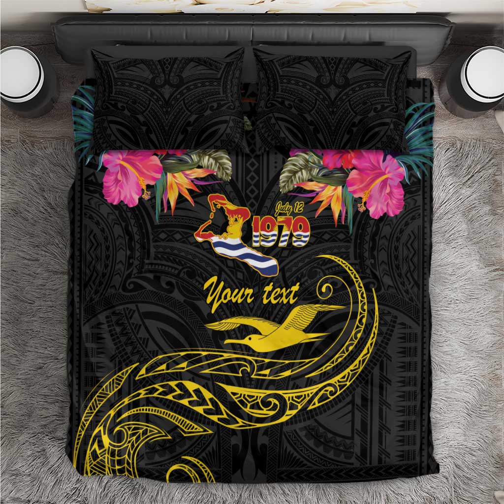 Kiribati Independence Day Personalised Bedding Set Gold Frigatebird with Polynesian Pattern LT9 Black - Polynesian Pride