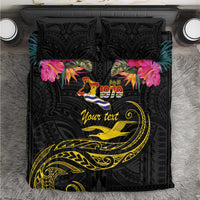 Kiribati Independence Day Personalised Bedding Set Gold Frigatebird with Polynesian Pattern LT9 Black - Polynesian Pride