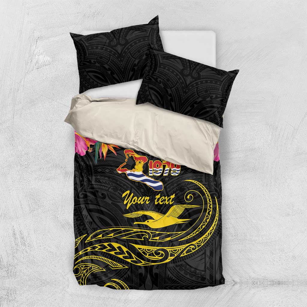 Kiribati Independence Day Personalised Bedding Set Gold Frigatebird with Polynesian Pattern LT9 US Twin 172cm x 218cm Black - Polynesian Pride