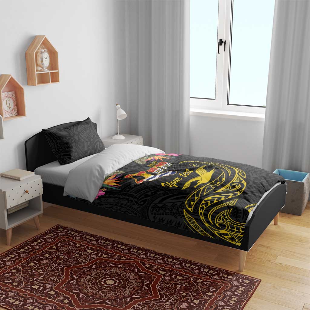 Kiribati Independence Day Personalised Bedding Set Gold Frigatebird with Polynesian Pattern LT9 - Polynesian Pride