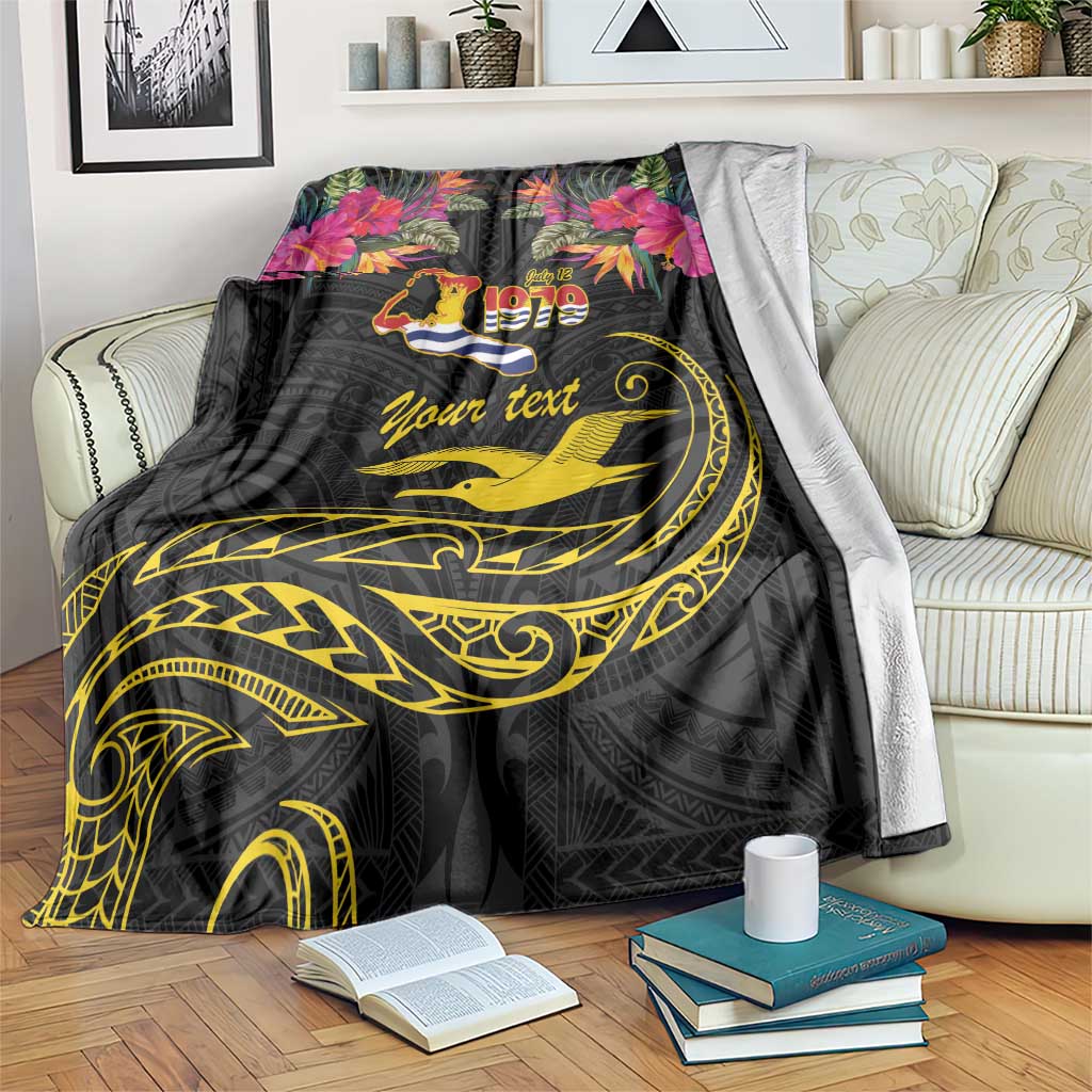 Kiribati Independence Day Personalised Blanket Gold Frigatebird with Polynesian Pattern LT9 Black - Polynesian Pride