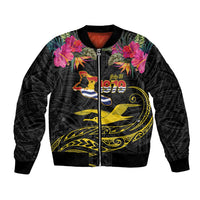 Kiribati Independence Day Personalised Bomber Jacket Gold Frigatebird with Polynesian Pattern LT9 Unisex Black - Polynesian Pride