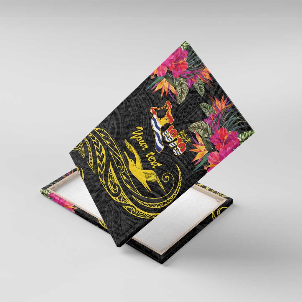 Kiribati Independence Day Personalised Canvas Wall Art Gold Frigatebird with Polynesian Pattern LT9 With Frame Black - Polynesian Pride