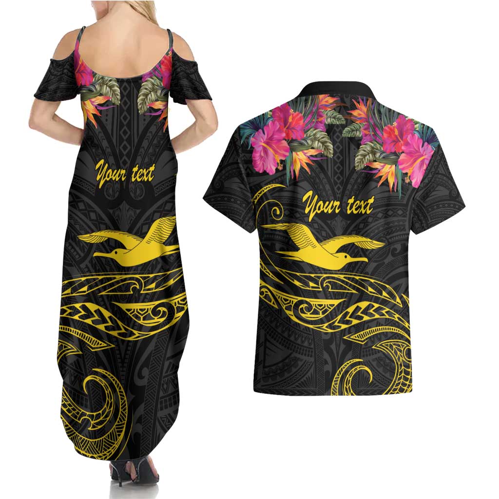 Kiribati Independence Day Personalised Couples Matching Summer Maxi Dress and Hawaiian Shirt Gold Frigatebird with Polynesian Pattern LT9 - Polynesian Pride