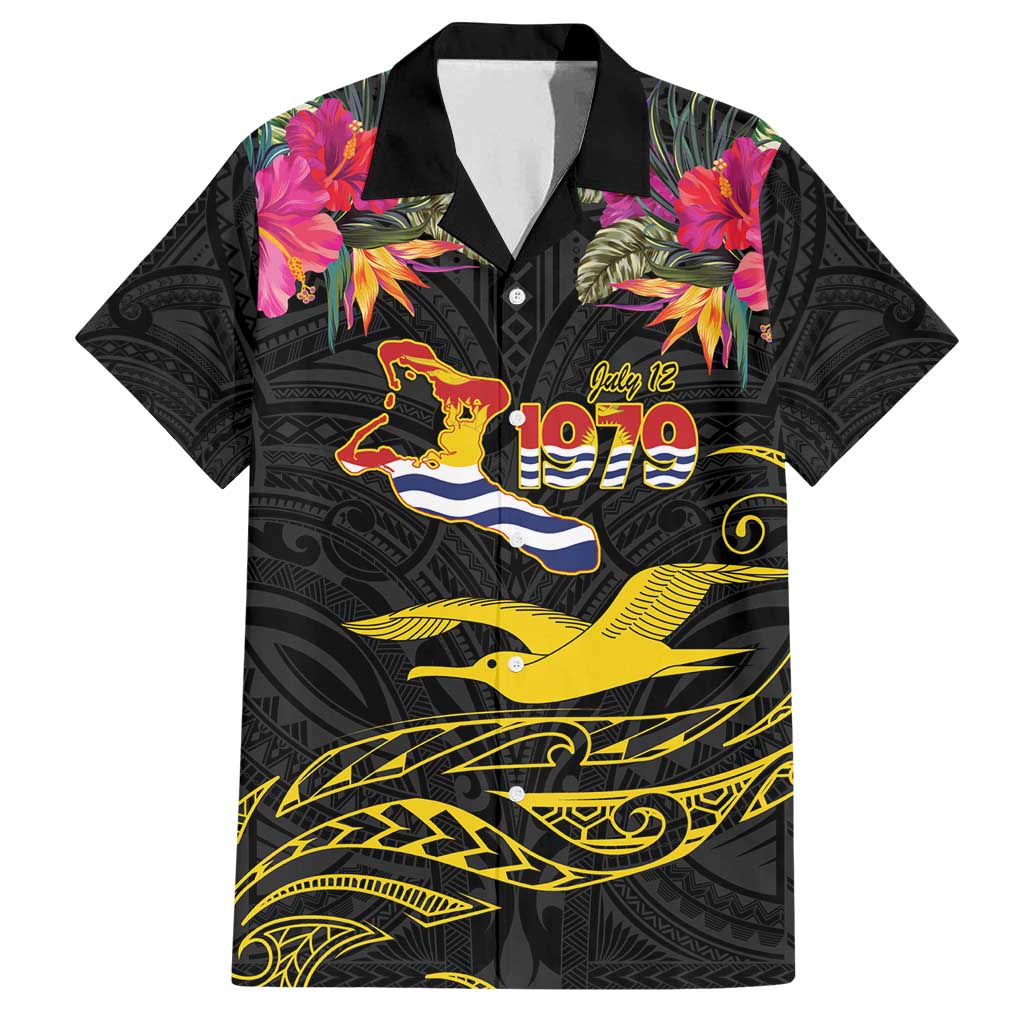 Kiribati Independence Day Personalised Family Matching Long Sleeve Bodycon Dress and Hawaiian Shirt Gold Frigatebird with Polynesian Pattern