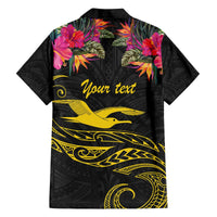 Kiribati Independence Day Personalised Family Matching Off The Shoulder Long Sleeve Dress and Hawaiian Shirt Gold Frigatebird with Polynesian Pattern